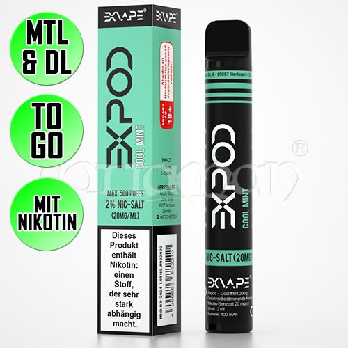 Cool Mint | Exvape | Expod Einweg E-Zigarette / E-Shisha | 500 Züge
