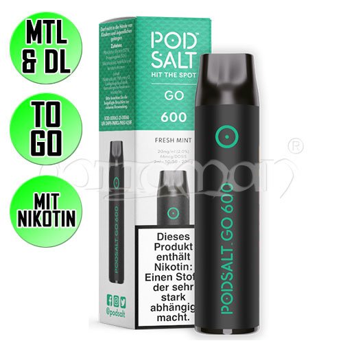 Fresh Mint | Pod Salt GO 600 | Einweg E-Zigarette / E-Shisha | 600 Züge