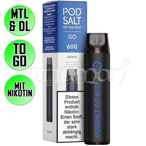 Energy | Pod Salt GO 600 | Nikotin 20mg/ml | Einweg E-Zigarette / E-Shisha | 600 Zügeüge