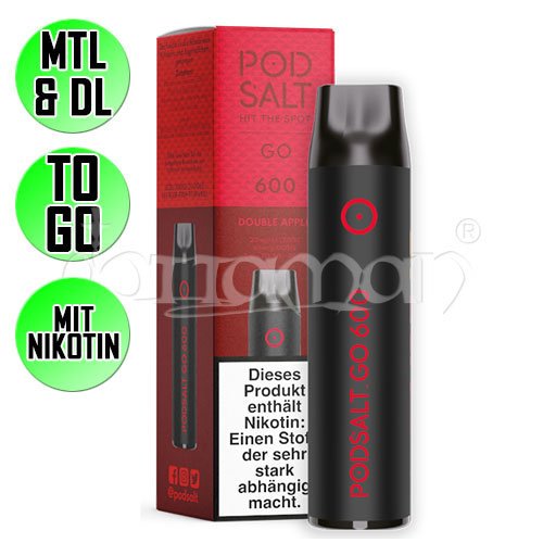 Double Apple | Pod Salt GO 600 | Nikotin 20mg/ml | | Einweg E-Zigarette / E-Shisha | 600 Zge