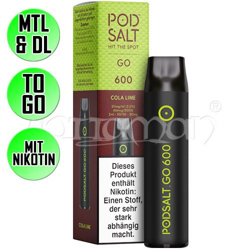Cola Lime | Pod Salt GO 600 | Nikotin 20mg/ml | Einweg E-Zigarette / E-Shisha | 600 Züge