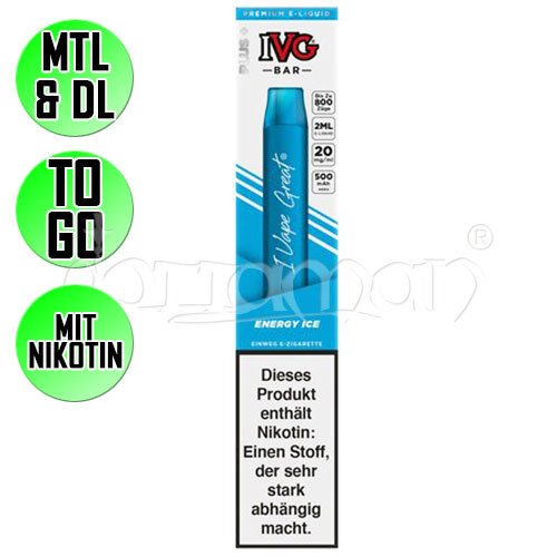 Energy Ice | IVG Bar | Nikotin 20mg/ml | Einweg E-Zigarette / E-Shisha | 800 Züge
