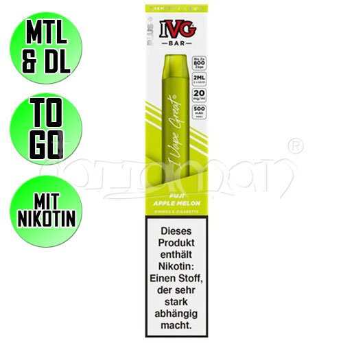 Fuji Apple Melon | IVG Bar | Nikotin 20mg/ml | Einweg E-Zigarette / E-Shisha | 800 Zge