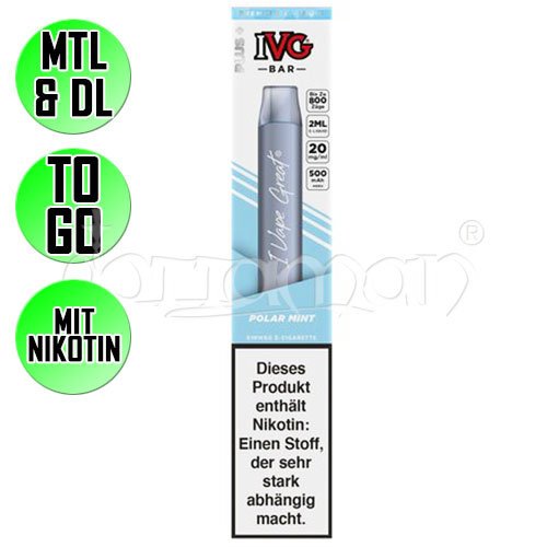 Polar Mint | IVG Bar | Nikotin 20mg/ml | Einweg E-Zigarette / E-Shisha | 800 Zge