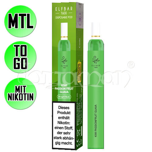Kiwi Passionsfruit Guava | Elf Bar T600 | Nikotin 20mg/ml | Einweg E-Zigarette / E-Shisha | 600 Zge