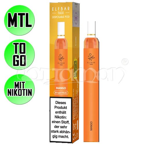 Mango | Elfbar T600 | Nikotin 20mg/ml | Einweg E-Zigarette / E-Shisha | 600 Züge