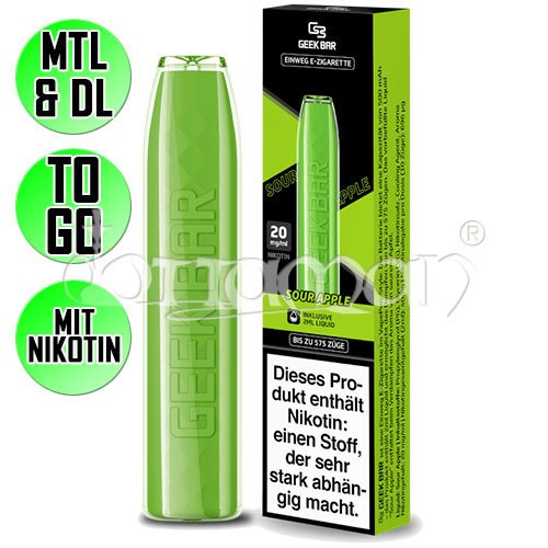 Sour Apple | Geekvape | Nikotin 20mg/ml | Geekbar Einweg E-Zigarette / E-Shisha | 575 Züge