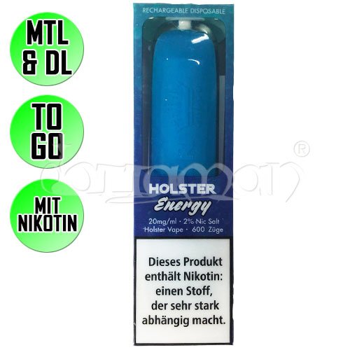 Energy | Holster | Nikotin 20mg/ml | Einweg E-Zigarette / E-Shisha | 600 Züge