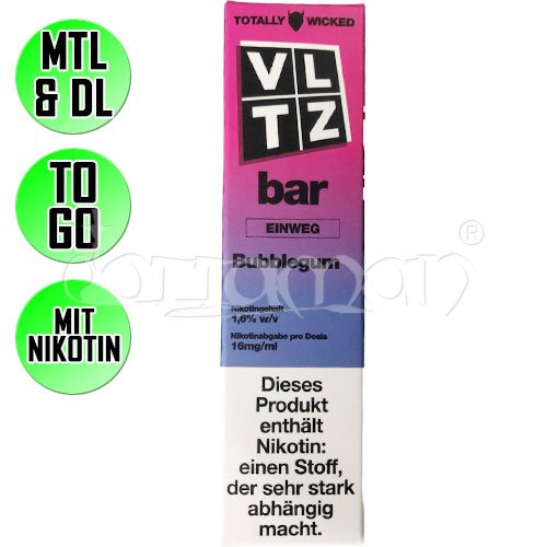 Bubblegum | VLTZ Bar Totally Wicked | Nikotin 16mg/ml | Einweg E-Zigarette / E-Shisha | 600 Zge