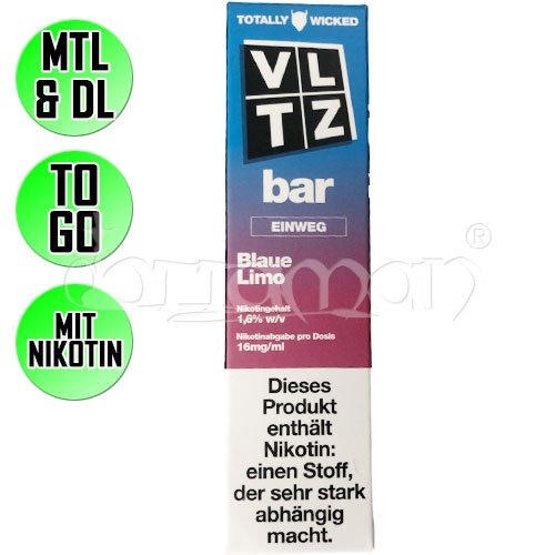 Blaue Limo | VLTZ Bar Totally Wicked | Nikotin 16mg/ml | Einweg E-Zigarette / E-Shisha | 600 Züge