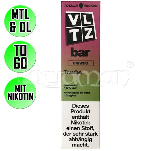 Traube | VLTZ Bar Totally Wicked | Nikotin 16mg/ml | Einweg E-Zigarette / E-Shisha | 600 Züge