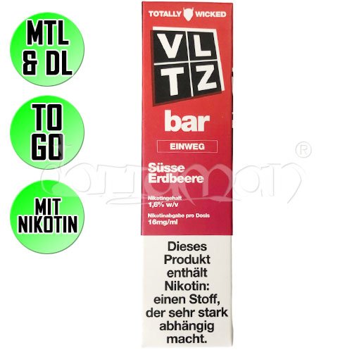 Ssse Erdbeere | VLTZ Bar Totally Wicked | Nikotin 16mg/ml | Einweg E-Zigarette / E-Shisha | 600 Zge