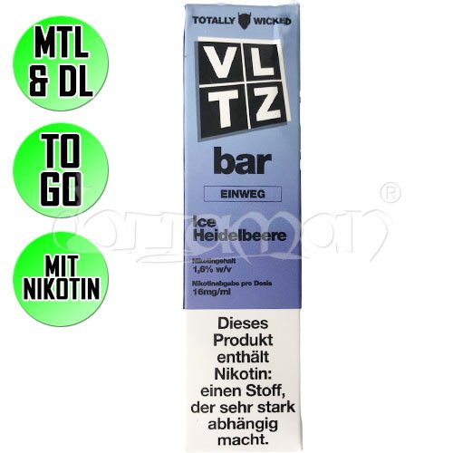Ice Heidelbeere | VLTZ Bar Totally Wicked | Nikotin 16mg/ml | Einweg E-Zigarette / E-Shisha | 600 Zge
