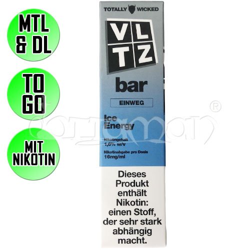 Ice Energy | VLTZ Bar Totally Wicked | Nikotin 16mg/ml | Einweg E-Zigarette / E-Shisha | 600 Züge