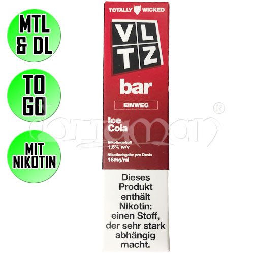 Ice Cola | VLTZ Bar Totally Wicked | Nikotin 16mg/ml | Einweg E-Zigarette / E-Shisha | 600 Züge