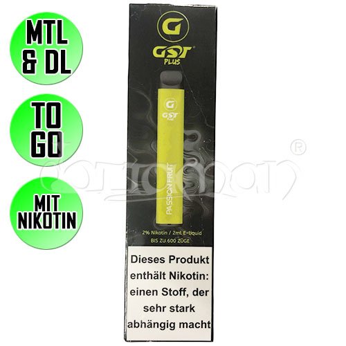 Passion Fruit | GST Plus | Nikotin 20mg/ml | Einweg E-Zigarette / E-Shisha | 600 Zge