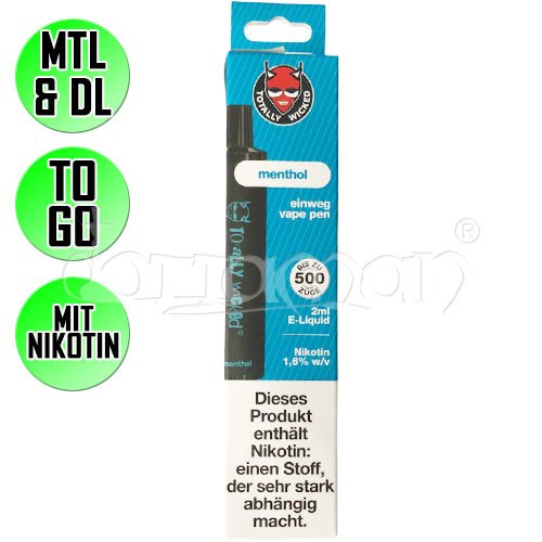 Menthol | Totally Wicked | Nikotin 16mg/ml | Einweg E-Zigarette / E-Shisha | 500 Zge