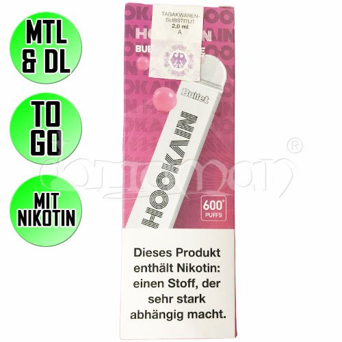 Bubblegum Ice | Hookain Nano X  | Nikotin 20mg/ml | Einweg E-Zigarette / E-Shisha | 600 Zge