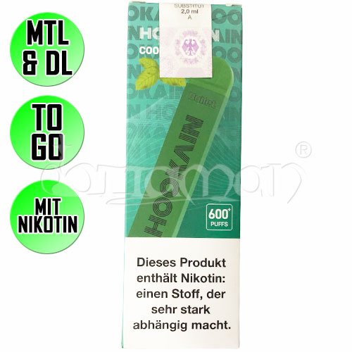 Cool Mint | Hookain Nano X  | Nikotin 20mg/ml | Einweg E-Zigarette / E-Shisha | 600 Züge