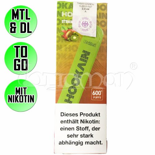 Strawberry Kiwi | Hookain Nano X  | Nikotin 20mg/ml | Einweg E-Zigarette / E-Shisha | 600 Züge