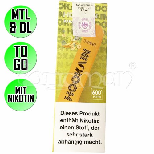 Banana Ice | Hookain Nano X  | Nikotin 20mg/ml | Einweg E-Zigarette / E-Shisha | 600 Züge