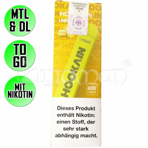 Lemon Macaroon | Hookain Nano X  | Nikotin 20mg/ml | Einweg E-Zigarette / E-Shisha | 600 Züge