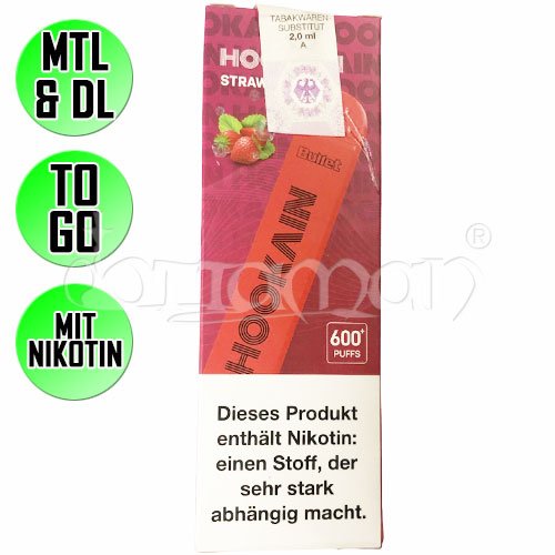 Strawberry Ice | Hookain Nano X  | Nikotin 20mg/ml | Einweg E-Zigarette / E-Shisha | 600 Züge
