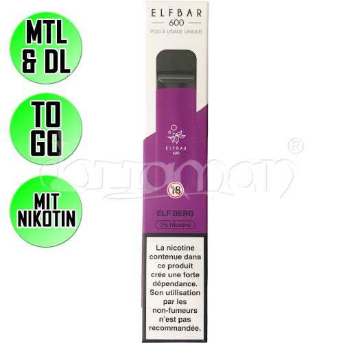 Elf Berg | Elf Bar 600 | Nikotin 20mg/ml | Einweg E-Zigarette / E-Shisha | 600 Züge