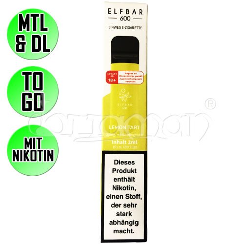 Lemon Tart | Elfbar 600 | Nikotin 20mg/ml | Einweg E-Zigarette / E-Shisha | 600 Züge