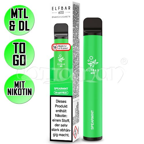 Spearmint | Elf Bar 600 | Nikotin 20mg/ml | Einweg E-Zigarette / E-Shisha | 600 Züge