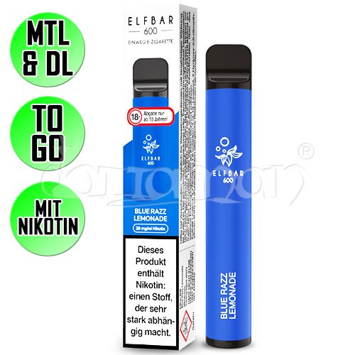 Blue Razz Lemonade | Elfbar 600 | Nikotin 20mg/ml | Einweg E-Zigarette / E-Shisha | 600 Züge