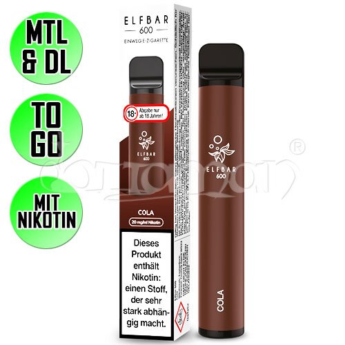 Cola | Elfbar 600 | Nikotin 20mg/ml | Einweg E-Zigarette / E-Shisha | 600 Zge