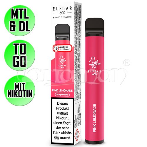Pink Lemonade | Elf Bar 600 | Nikotin 20mg/ml | Einweg E-Zigarette / E-Shisha | 600 Züge