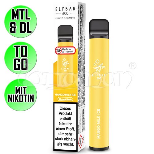 Mango Milk Ice | Elfbar 600 | Nikotin 20mg/ml | Einweg E-Zigarette / E-Shisha | 600 Züge