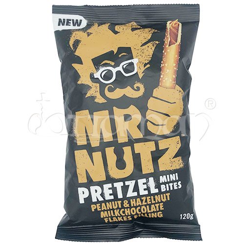 Mr Nutz | Pretzel Mini Bites Peanut & Hazelnut Milkchocolate Flakes Filling | Snack | 120g