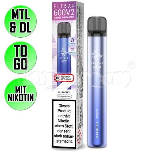 Blueberry | Elfbar 600 V2 | Nikotin 20mg/ml | Einweg E-Zigarette / E-Shisha | 600 Zge
