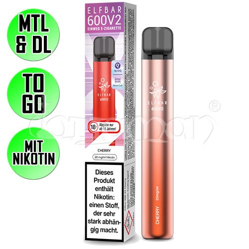 Cherry | Elfbar 600 V2 | Nikotin 20mg/ml | Einweg E-Zigarette / E-Shisha | 600 Zge