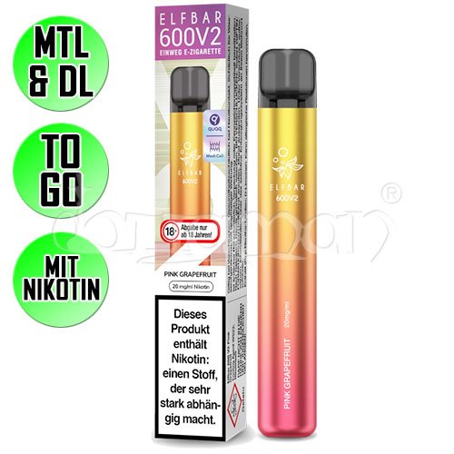 Pink Grapefruit | Elfbar 600 V2 | Nikotin 20mg/ml | Einweg E-Zigarette / E-Shisha | 600 Zge