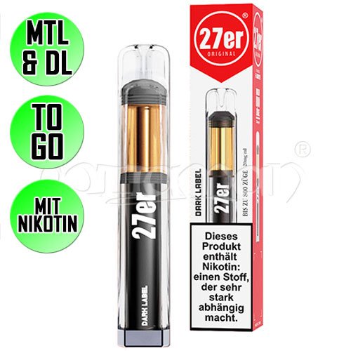 Dark Label | 27er Original | Nikotin 20mg/ml | Einweg E-Zigarette / E-Shisha | 800 Züge