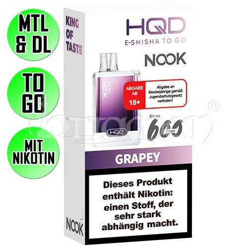 Grapey | HQD Nook | Nikotin 18mg/ml | Einweg E-Zigarette / E-Shisha | 600 Zge