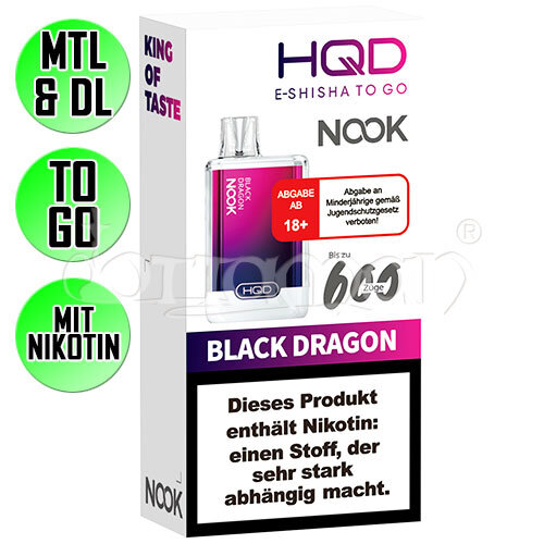 Black Dragon | HQD Nook | Nikotin 18mg/ml | Einweg E-Zigarette / E-Shisha | 600 Züge