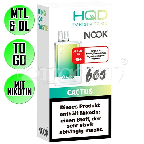 Cactus | HQD Nook | Nikotin 18mg/ml | Einweg E-Zigarette / E-Shisha | 600 Zge