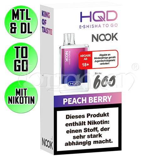 Peach Berry | HQD Nook | Nikotin 18mg/ml | Einweg E-Zigarette / E-Shisha | 600 Zge