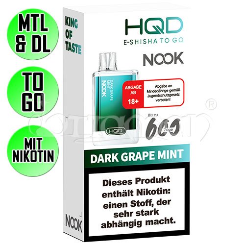 Dark Grape Mint | HQD Nook | Nikotin 18mg/ml | Einweg E-Zigarette / E-Shisha | 600 Zge