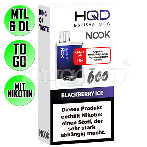 Blackberry Ice | HQD Nook | Nikotin 18mg/ml | Einweg E-Zigarette / E-Shisha | 600 Züge