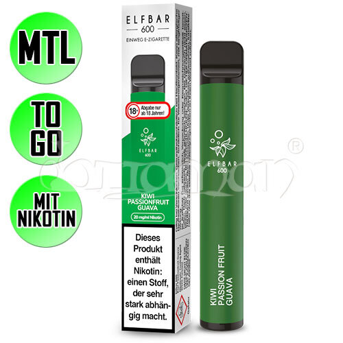 Kiwi Passionfruit Guava | Elfbar 600 | Nikotin 20mg/ml | Einweg E-Zigarette / E-Shisha | 600 Züge