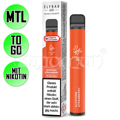 Elfstorm Strawberry | Elfbar 600 | Nikotin 20mg/ml | Einweg E-Zigarette / E-Shisha | 600 Züge