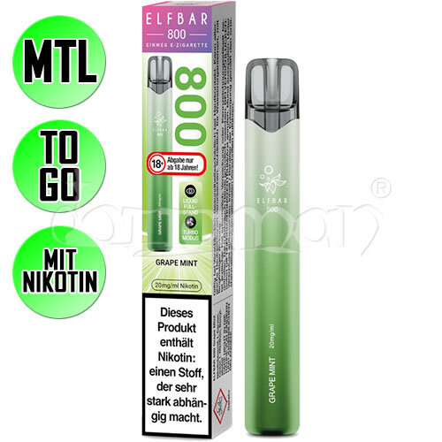Grape Mint | Elfbar 800 | Nikotin 20mg/ml | Einweg E-Zigarette / E-Shisha | 800 Züge