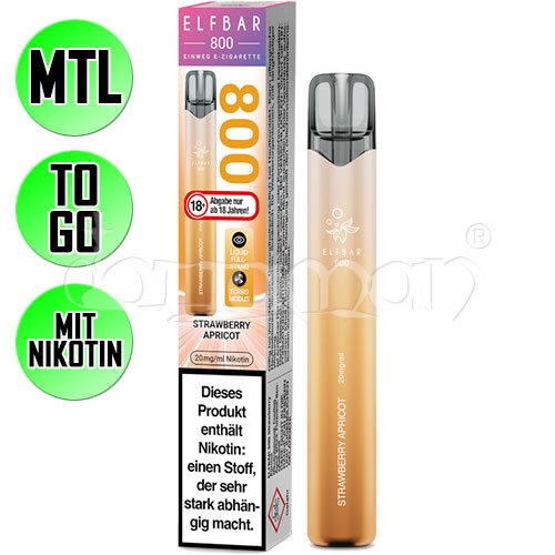 Strawberry Apricot | Elfbar 800 | Nikotin 20mg/ml | Einweg E-Zigarette / E-Shisha | 800 Züge