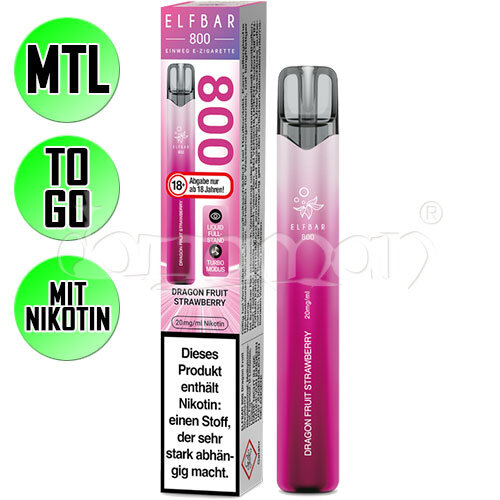 Dragon Fruit Strawberry | Elfbar 800 | Nikotin 20mg/ml | Einweg E-Zigarette / E-Shisha | 800 Züge